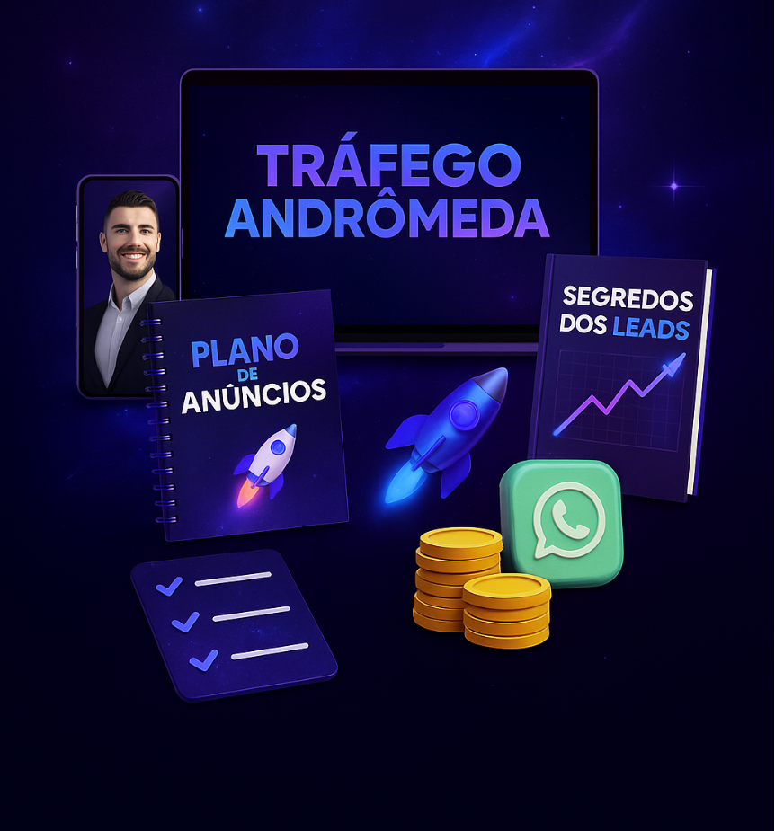 Mockup do Tráfego Andrômeda — oferta promocional