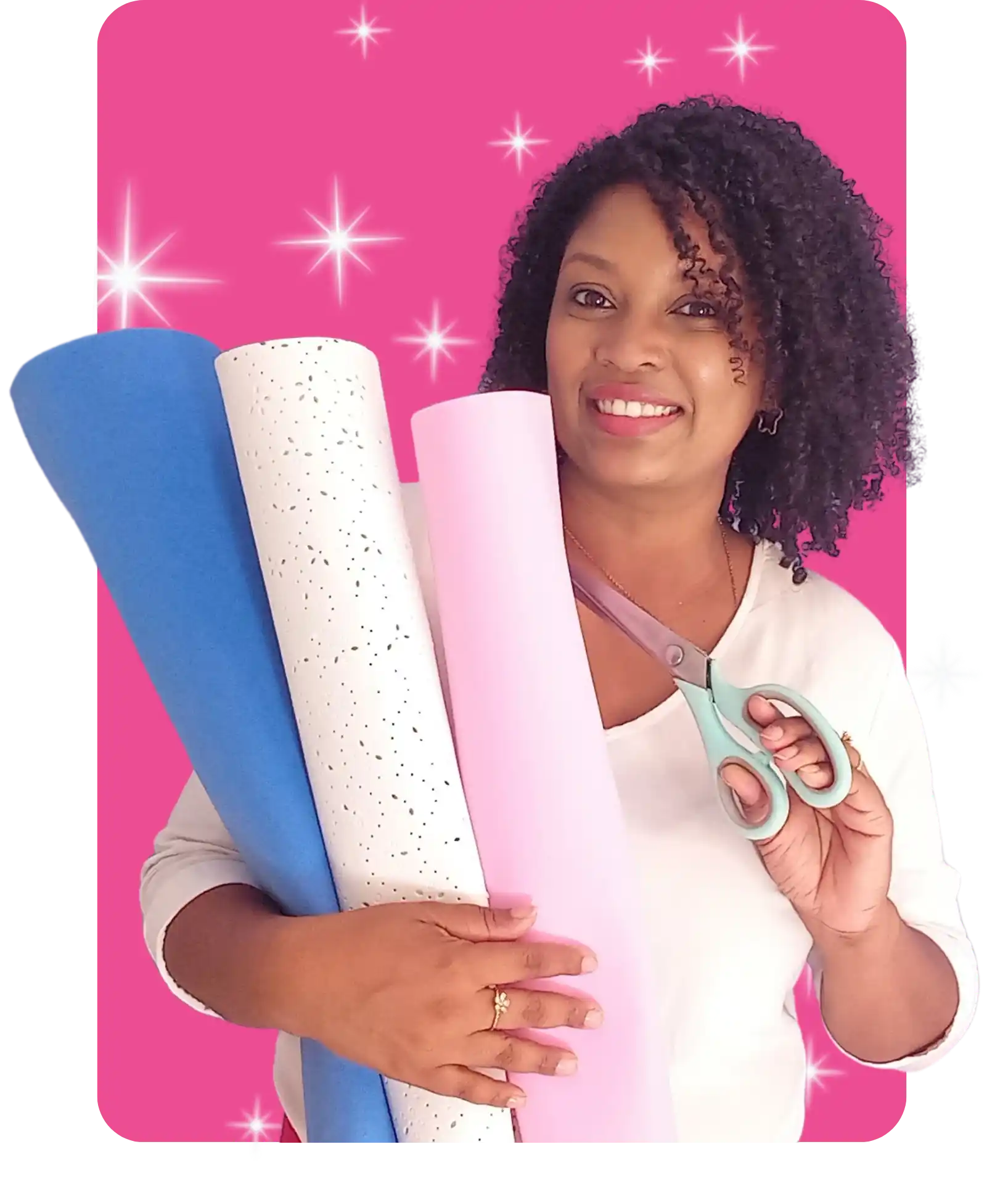 Professora Laurita com folhas de EVA