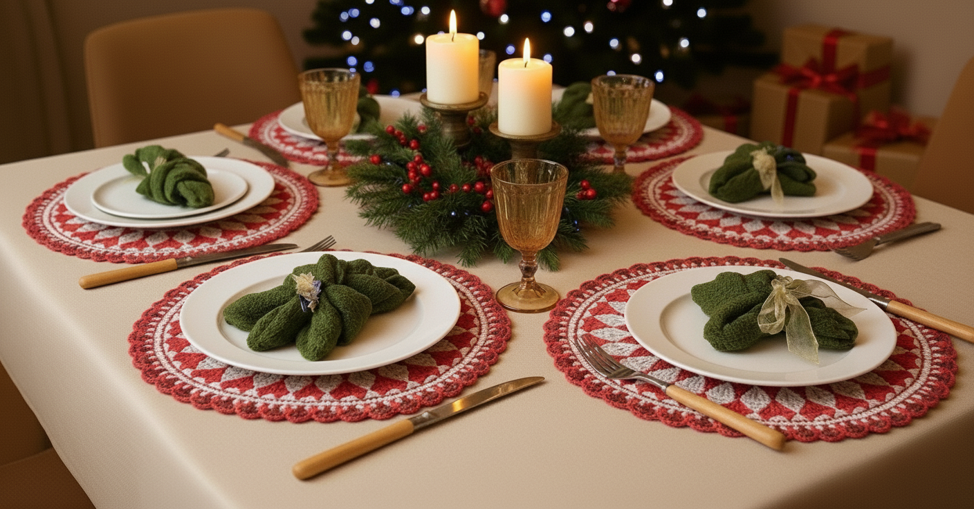 Sousplat Cusco Variação Ocean - tons azuis e verdes em mosaico crochet