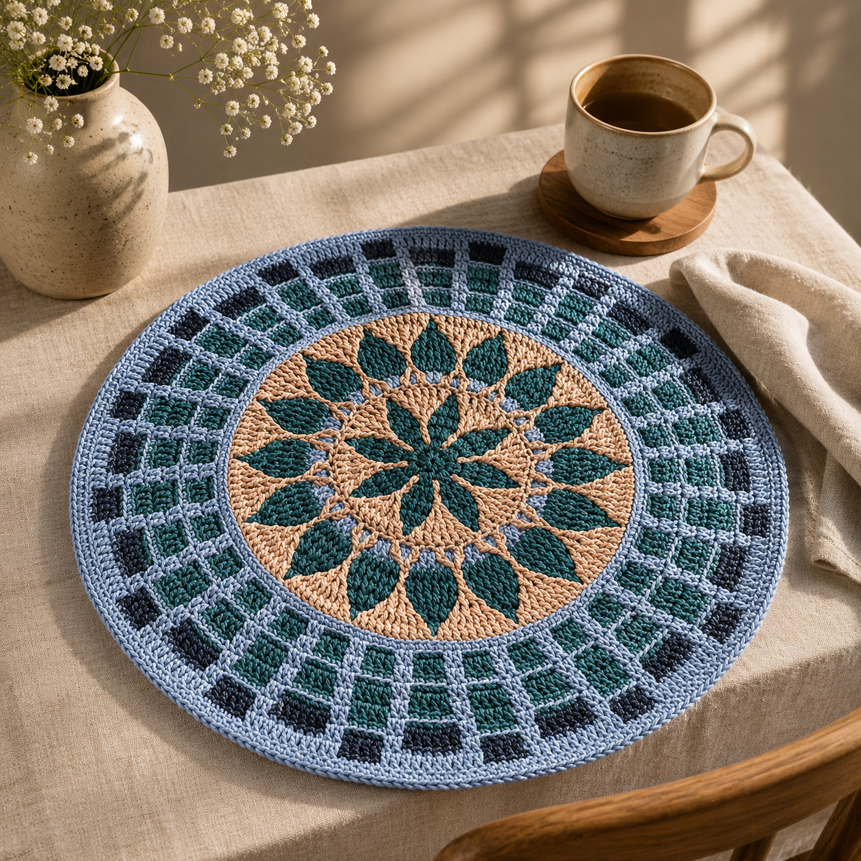 Sousplat Primaveris em Mosaico Crochet