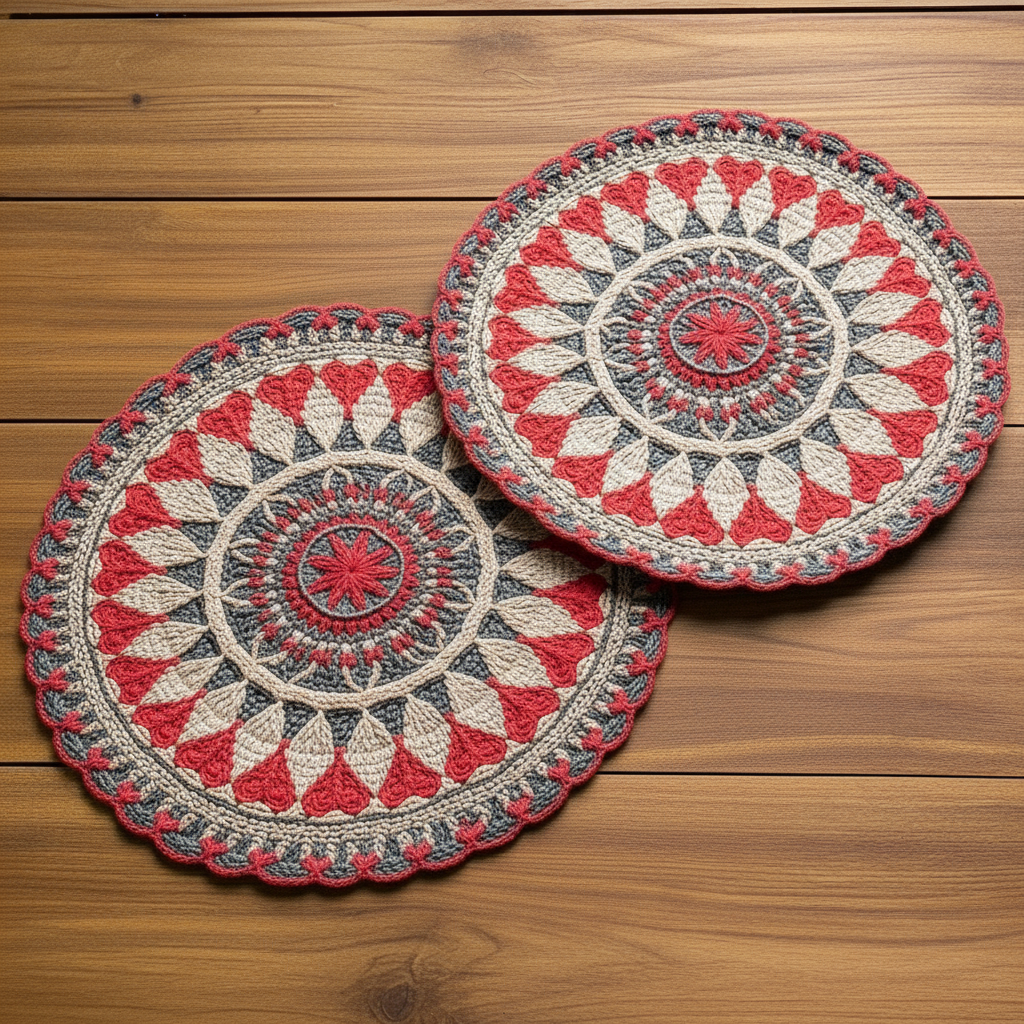 Sousplat Cusco Variação Sunset - tons quentes em mosaico crochet