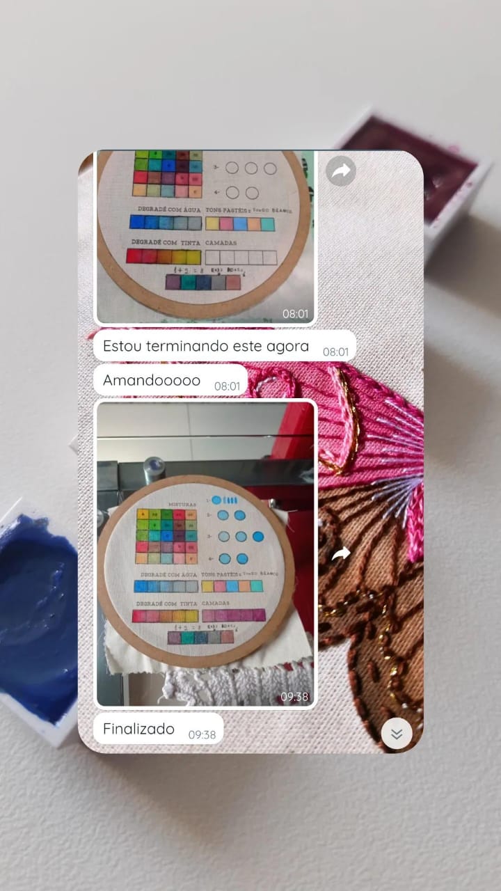 Depoimento de aluna criando estudos de cores