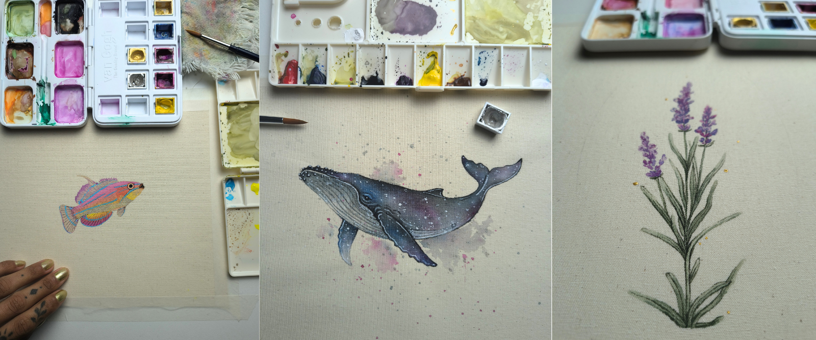 Prática recorrente de Aquarela no Algodão Cru