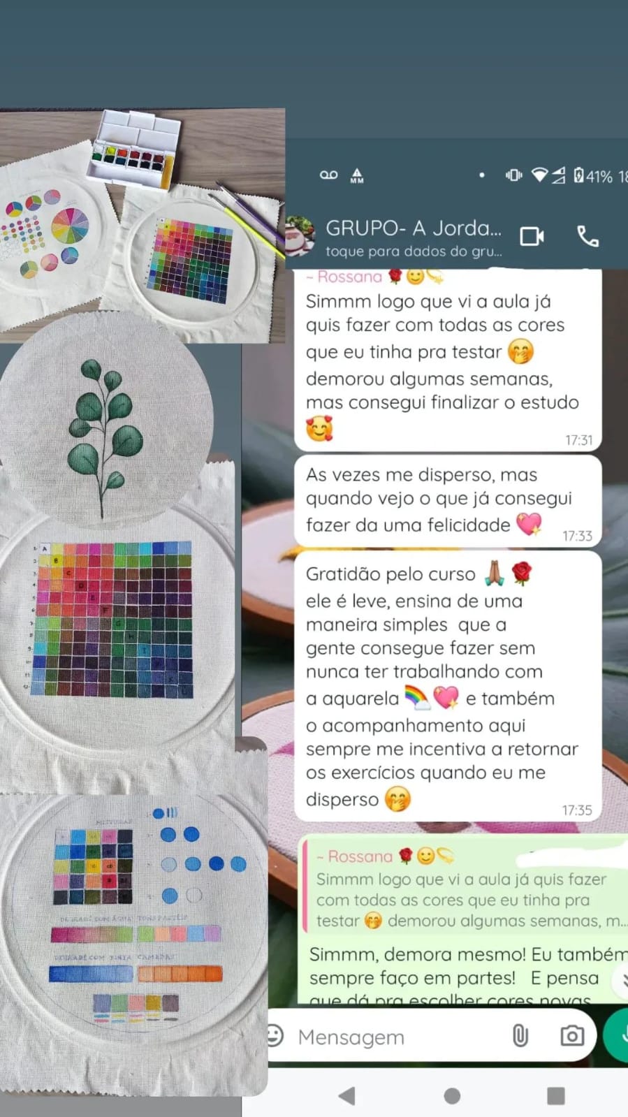 Depoimento de aluna praticando aquarela no algodão cru