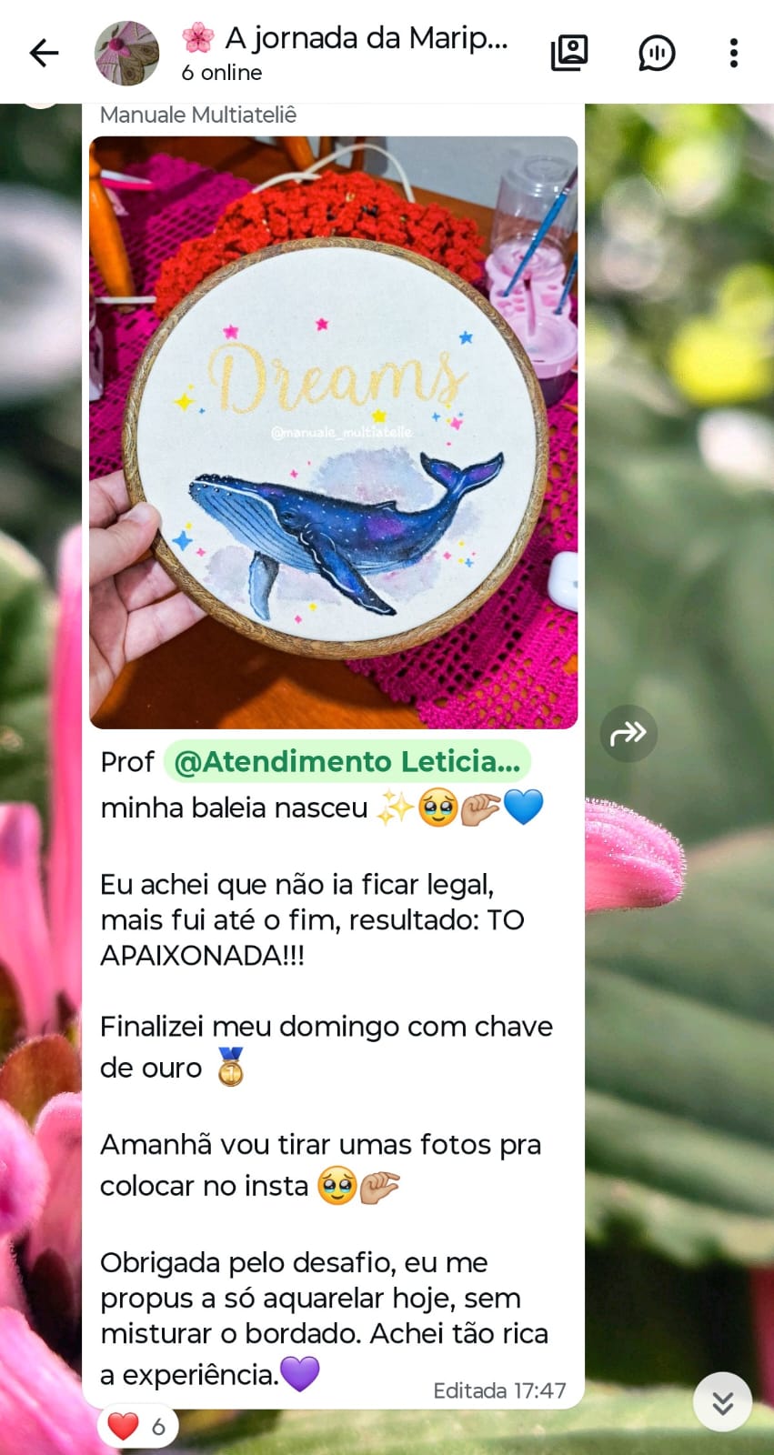 Relato compartilhado por aluna