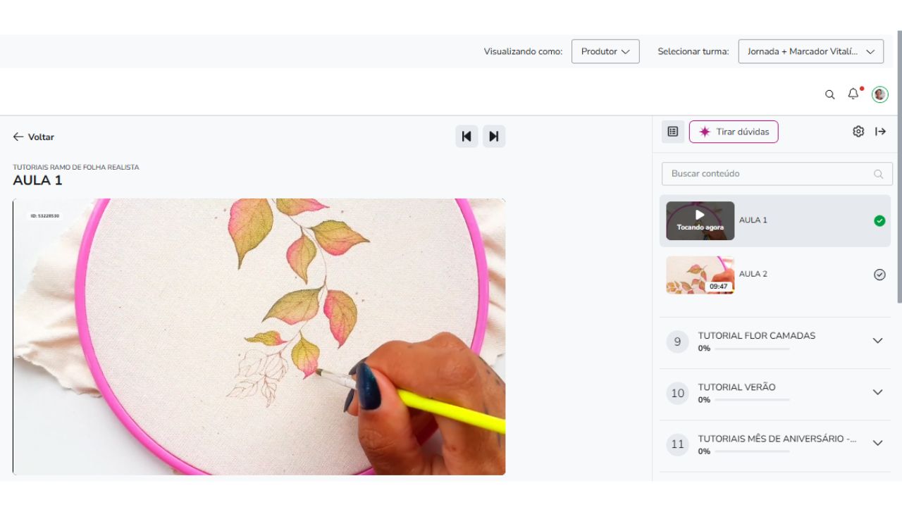 Dentro do Tutorial Ramo de Folha na Hotmart