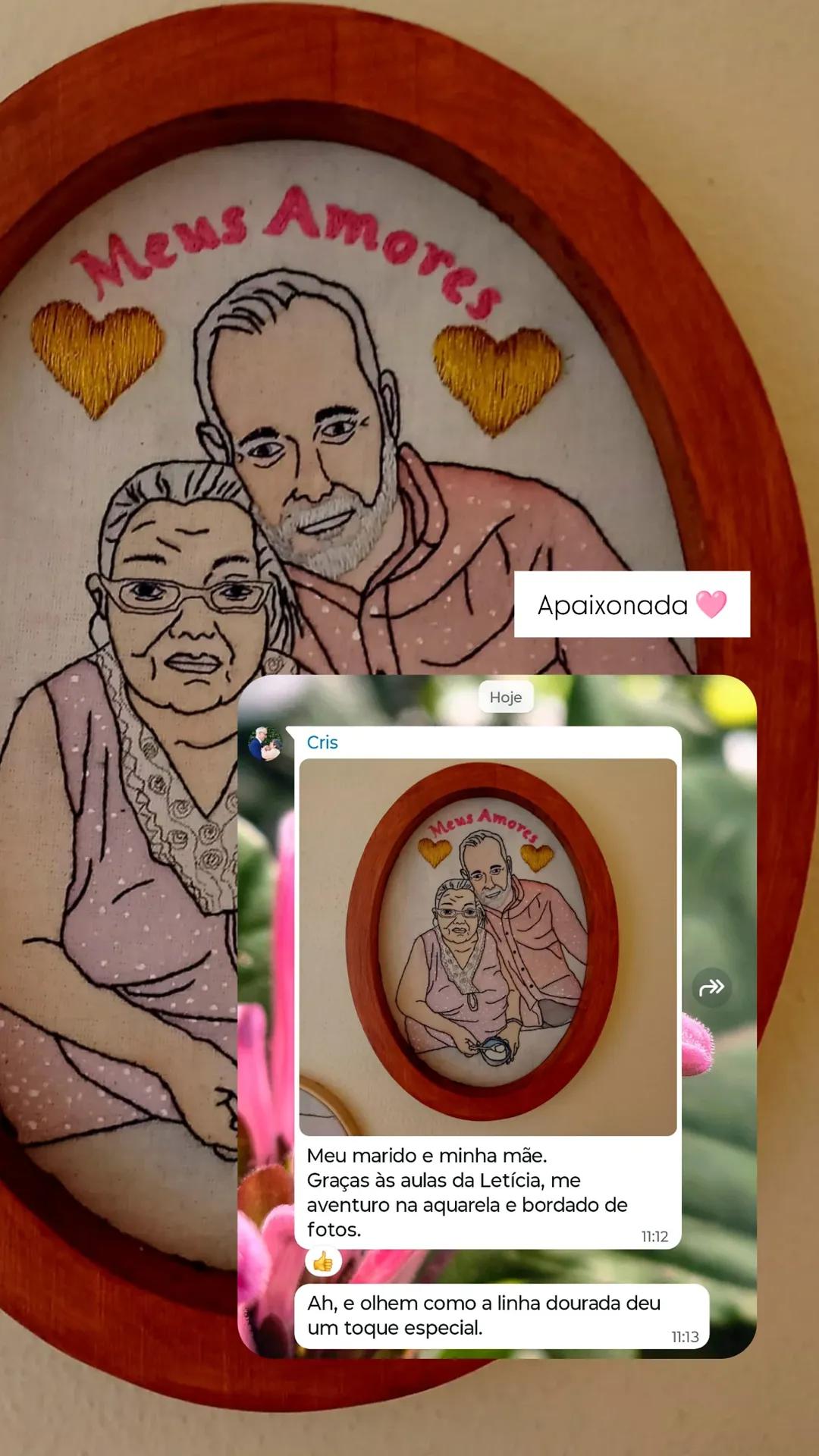 Trabalho de aquarela e bordado realizado por aluna