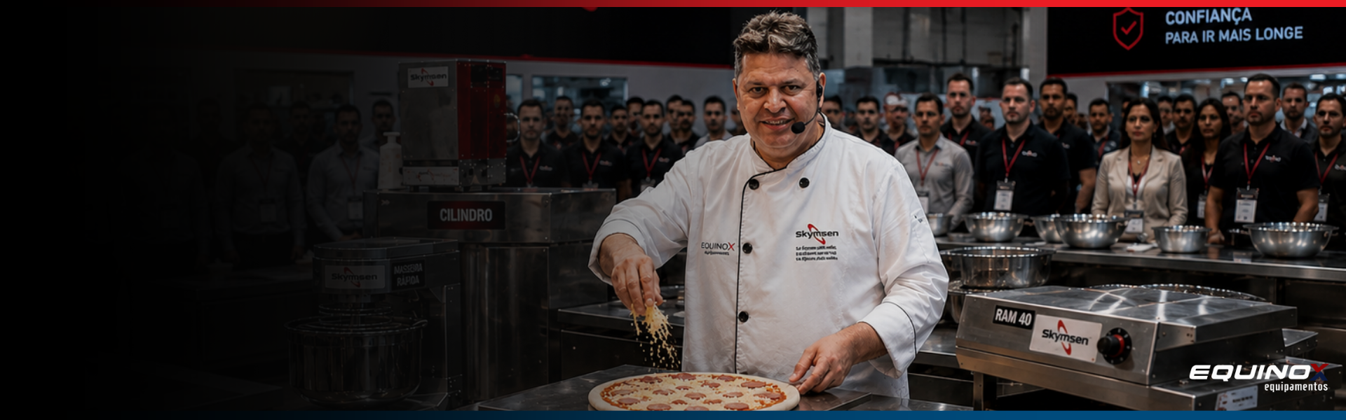 Chef realizando demonstração com equipamentos Skymsen
