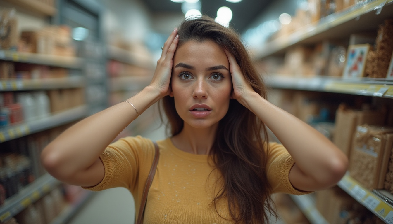 Mulher hesitante em uma loja de decoração