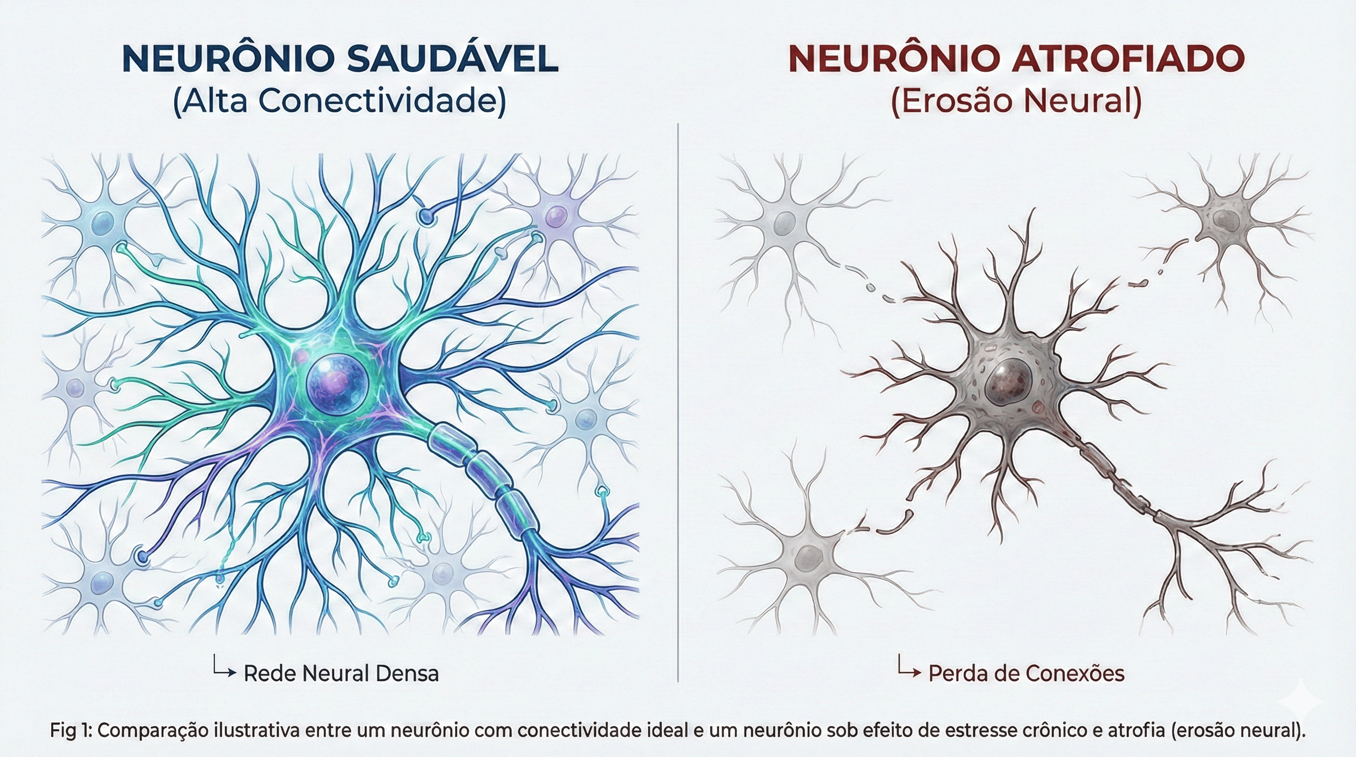 Comparação entre neurônio saudável e neurônio atrofiado