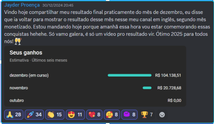 Depoimento comprovando ganhos em dólar