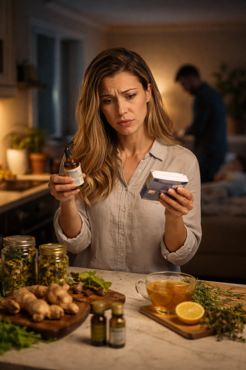 Mãe cuidando da família com soluções naturais